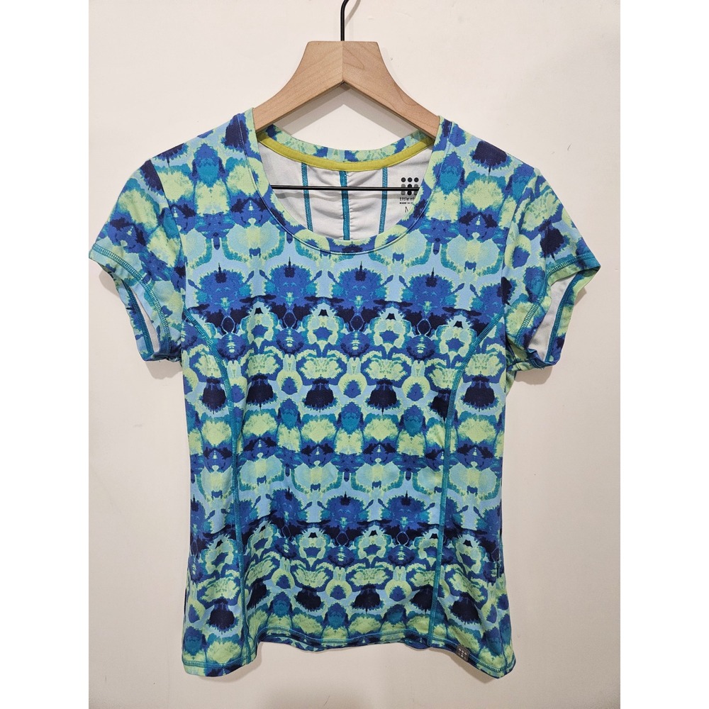 Title Nine Womens Blue Green Kaleidoscope Print Active Short Sleeve Top M